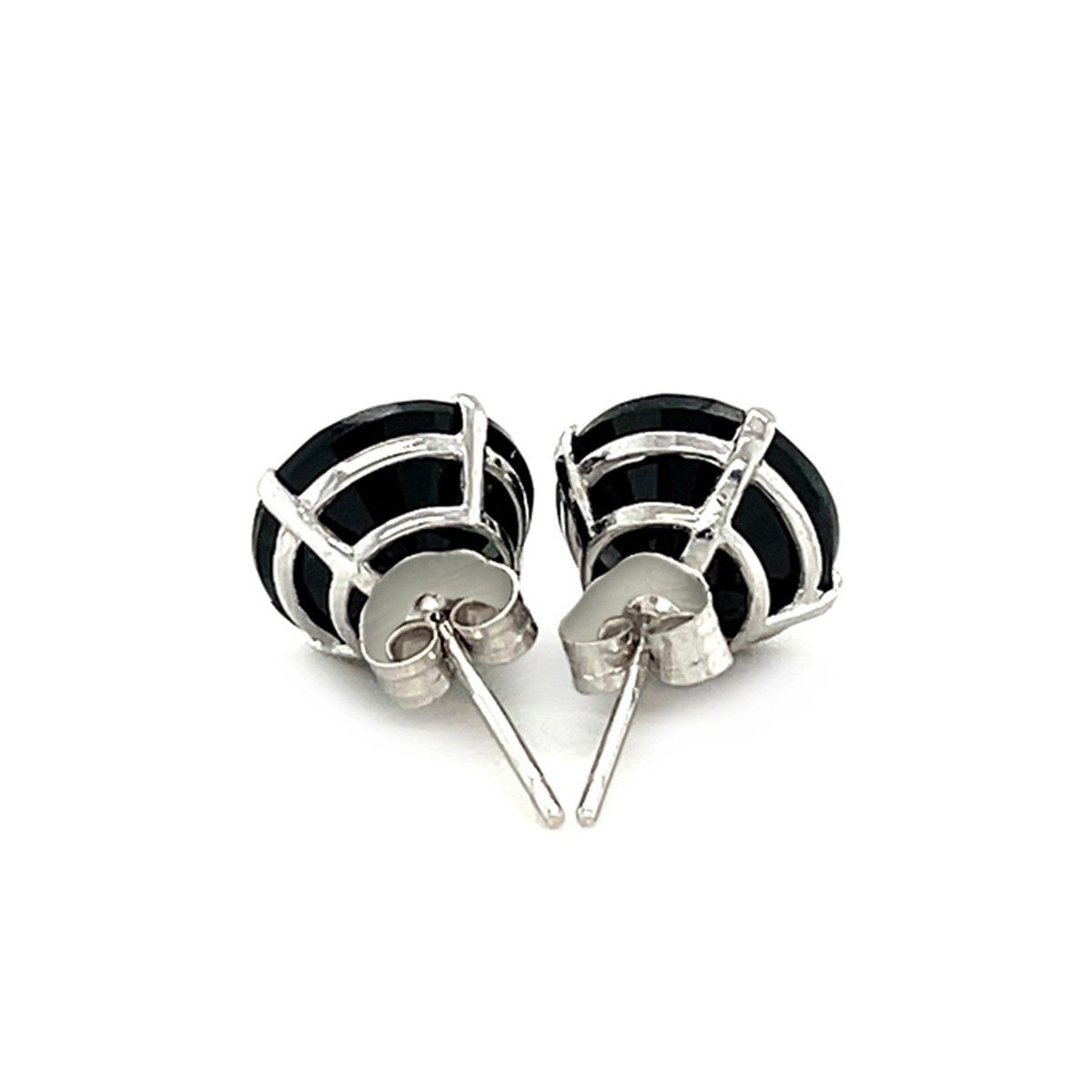 14k White Gold 8.0mm Round Black CZ Stud Earrings by Bids.com