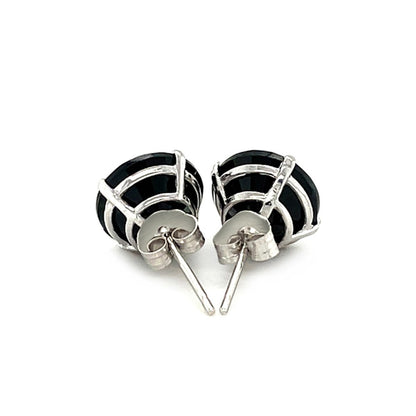 14k White Gold 8.0mm Round Black CZ Stud Earrings by Bids.com