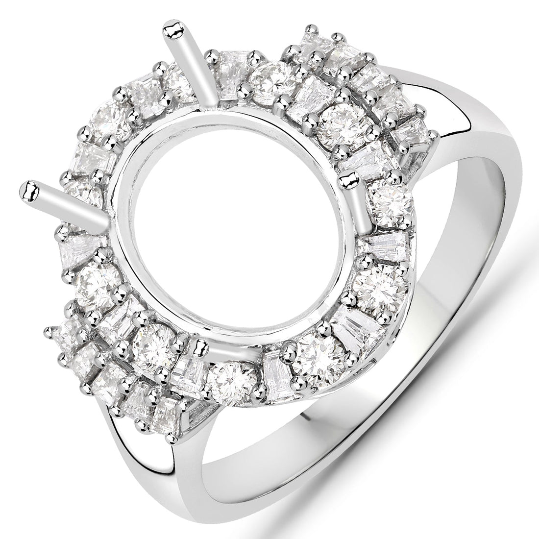 0.83 Carat Genuine White Diamond 14K White Gold Semi Mount Ring - holds 11x9mm Oval Gemstone by Bids.com