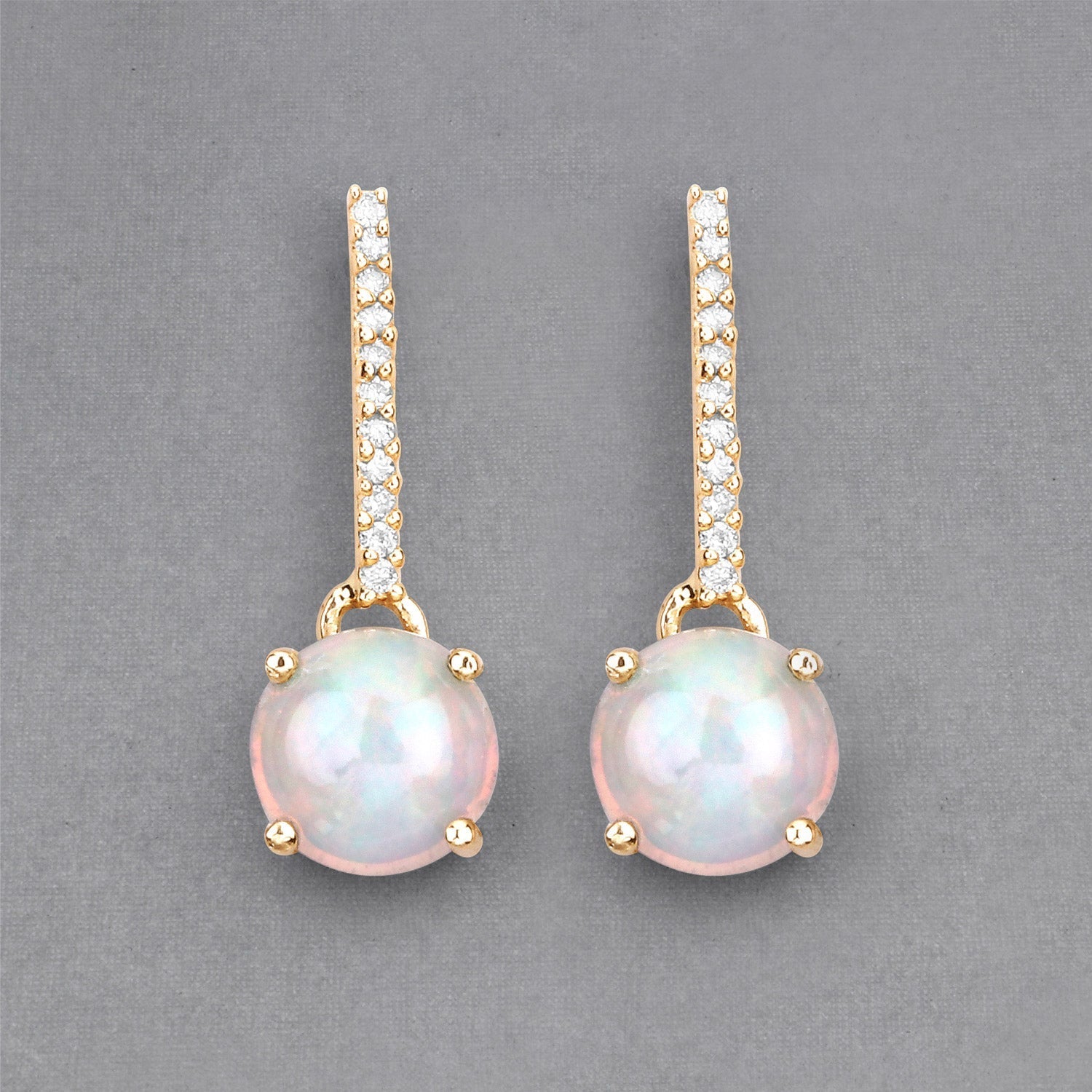 1.06 Carat Genuine Ethiopian Opal and White Diamond 10K Yellow Gold Earrings  DestGlow