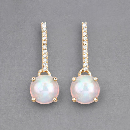 1.06 Carat Genuine Ethiopian Opal and White Diamond 10K Yellow Gold Earrings  DestGlow