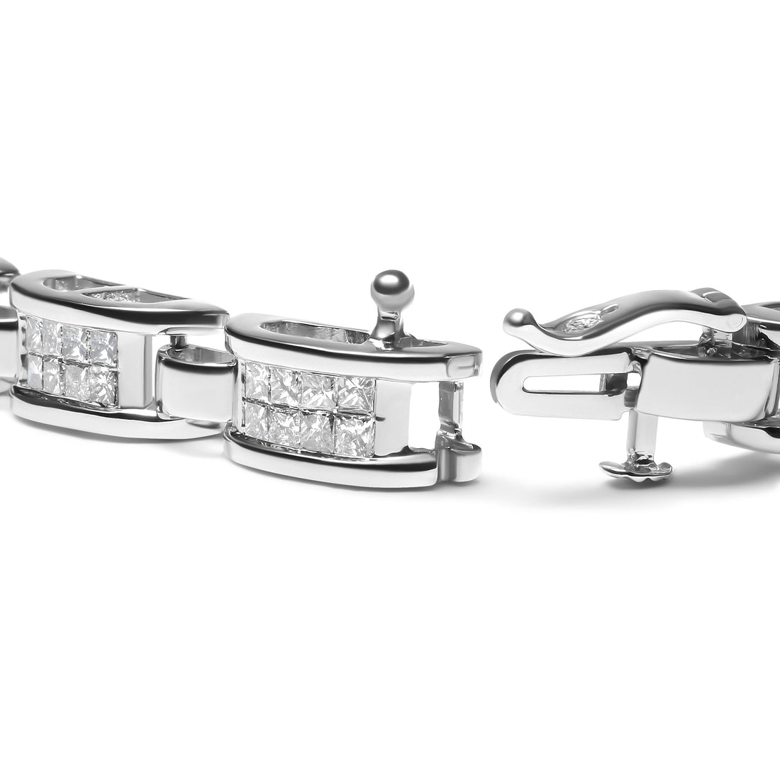 14K White Gold 3.0 Cttw Invisible Set Princess Cut Diamond Link and Buckle 7.25" Tennis Bracelet (I-J Color, I1-I2 Clarity) by Bids.com