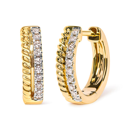 10K Yellow Gold 1/10 Cttw Diamond and Rope Twist Huggy Hoop Earrings (H-I Color, I1-I2 Clarity) by Bids.com