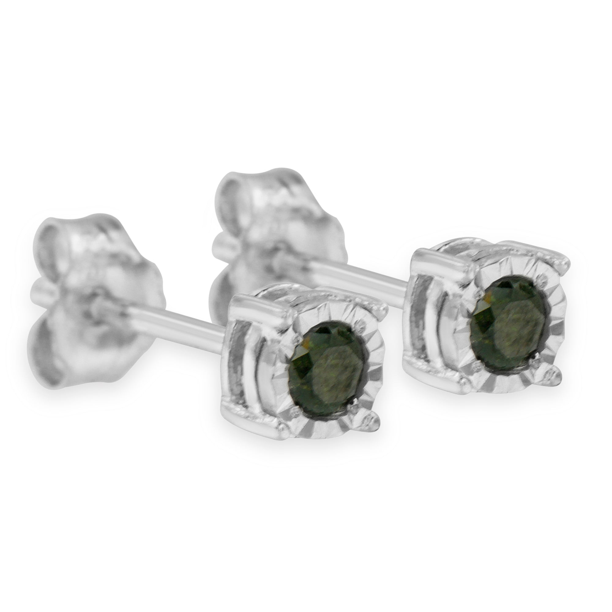 Sterling Silver Rose Cut Treated Green Diamond Solitaire Stud Earrings (0.25 cttw, Green Color, I2-I3 Clarity) by Bids.com