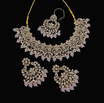 Joban Fashion Light Peach Stone Work Necklace Set