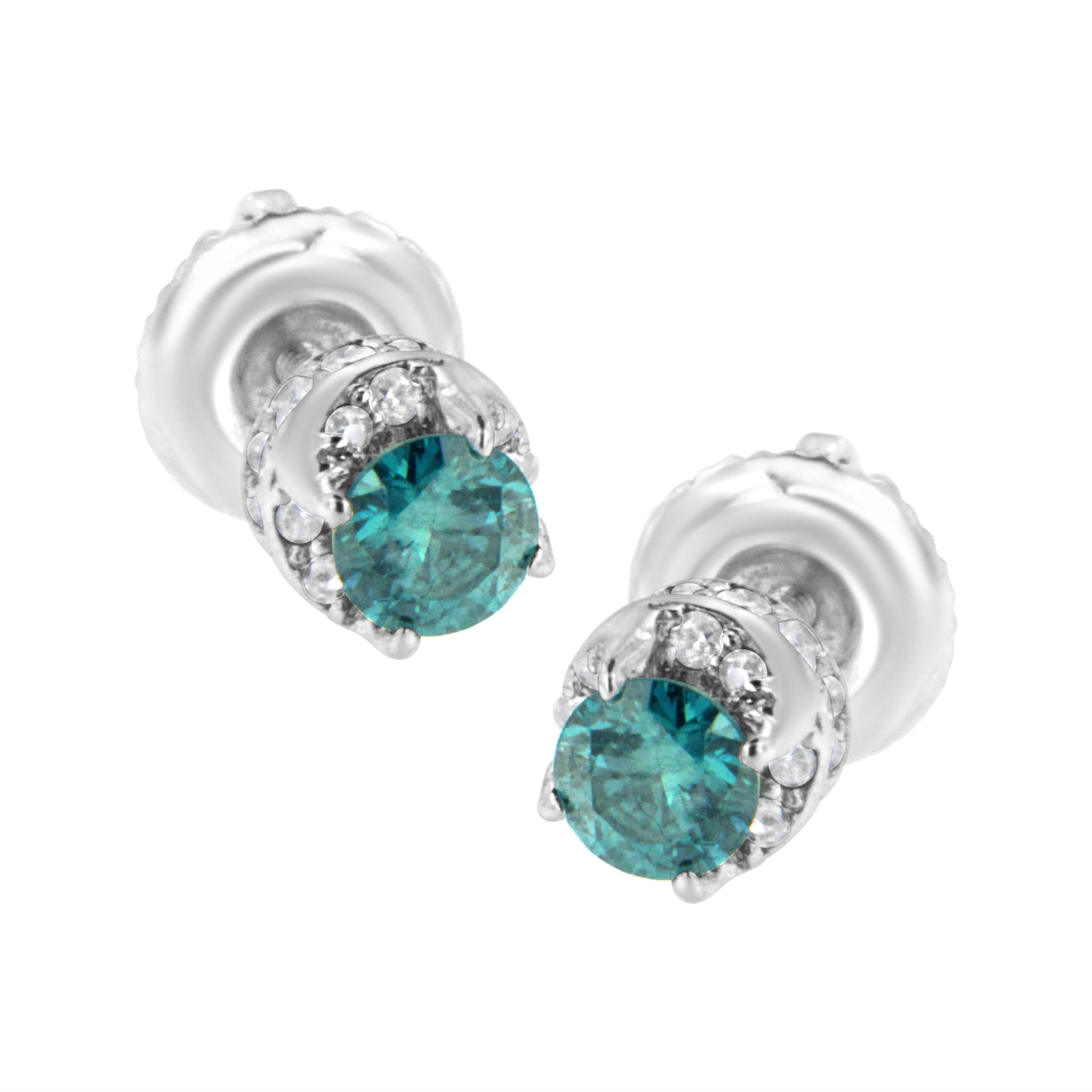 14K White Gold 1/2 cttw White and Treated Blue Round Diamond Earrings (I-J I2-I3) by Bids.com