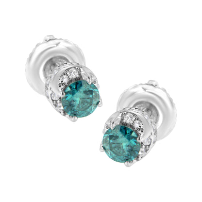 14K White Gold 1/2 cttw White and Treated Blue Round Diamond Earrings (I-J I2-I3) by Bids.com