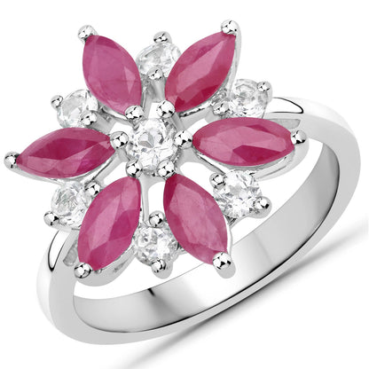 1.81 Carat Genuine Ruby and White Topaz .925 Sterling Silver Ring by Bids.com