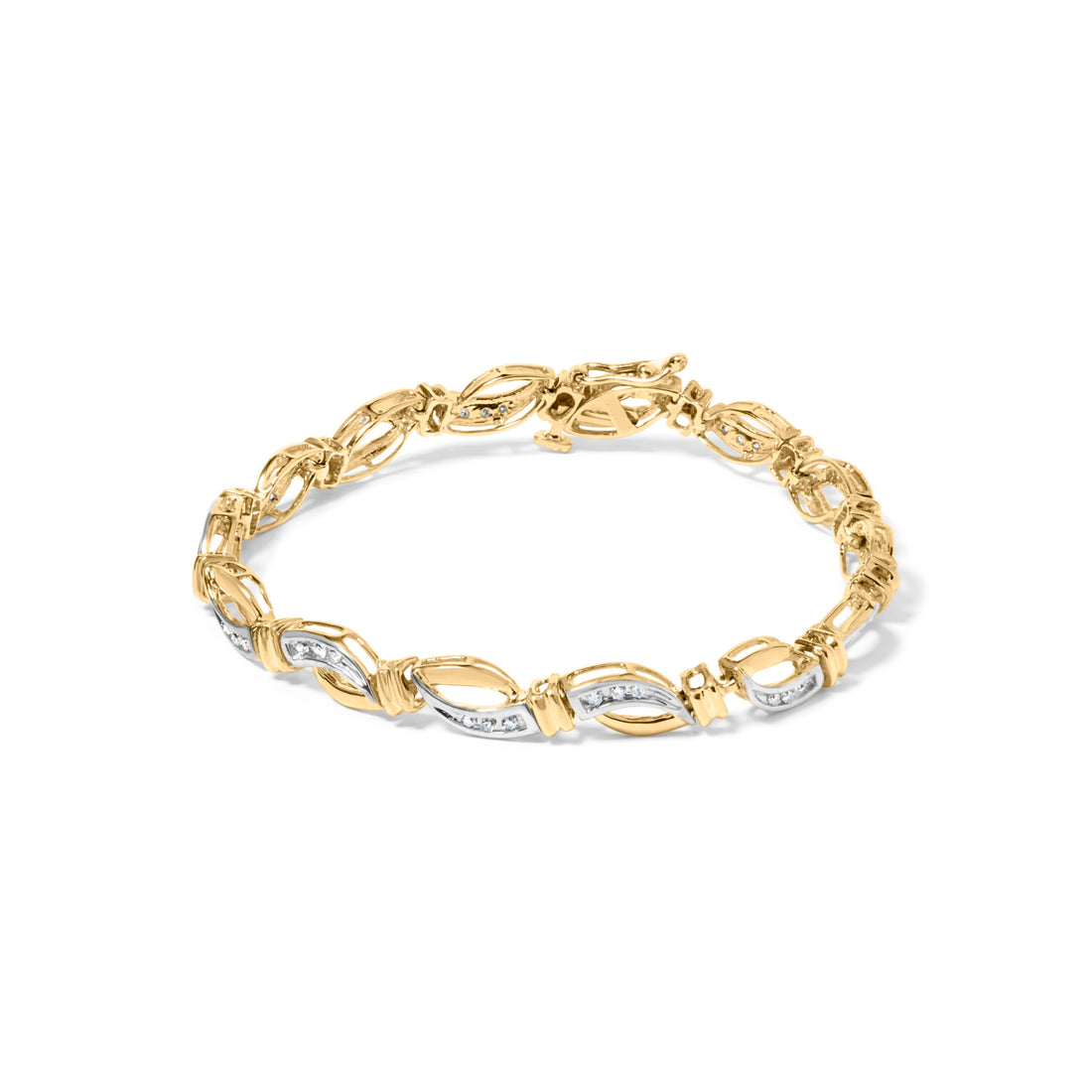10K Yellow and White Gold 1/2 Cttw Channel Set Diamond Infinity Link 7" Tennis Bracelet (H-I Color, I1-I2 Clarity) - DestGlow