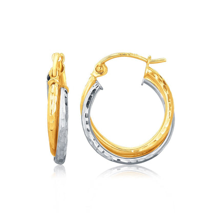14k Two-Tone Gold Interlaced Hoop Earrings with Hammered Texture  DestGlow
