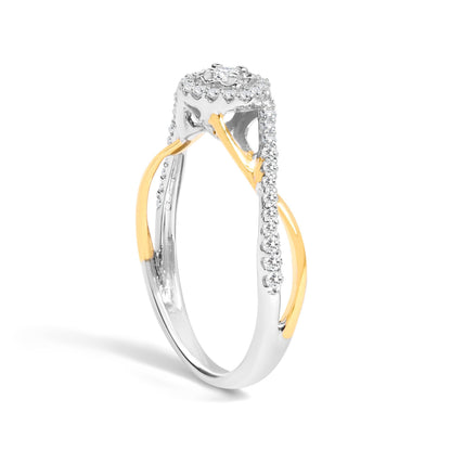14K Yellow Gold Plated .925 Sterling Silver 1/4 Cttw Diamond Bypass and Halo Promise Ring (I-J Color, I3 Clarity) - Ring Size 7  DestGlow