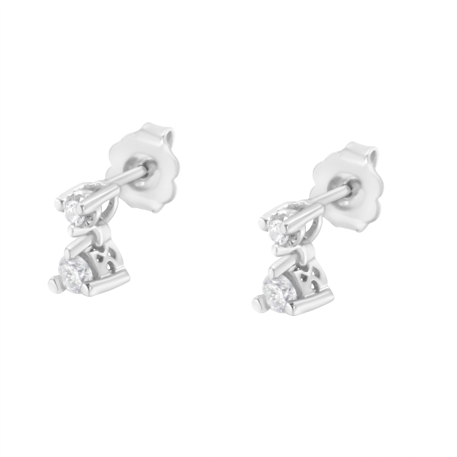 14K White Gold 1/4 Cttw Double Diamond Drop and Dangle Stud Earrings (H-I Color, SI1-SI2 Clarity) by Bids.com