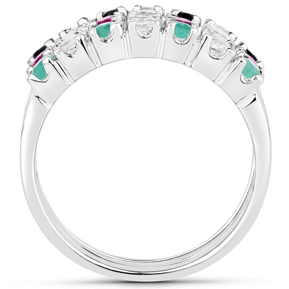 1.44 Carat Genuine Multi Stones .925 Sterling Silver Ring  DestGlow