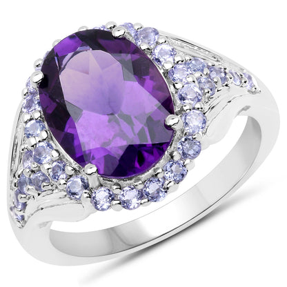 5.90 Carat Genuine Amethyst and Tanzanite .925 Sterling Silver Ring by Bids.com