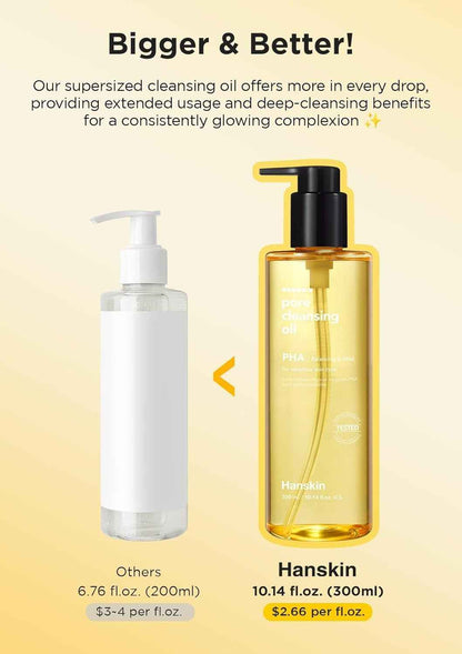 Pore Cleansing Oil, Oil Cleanser for Face, Makeup Blackhead Remover, Korean Cleanser for Sensitive Skin [PHA] (10.14 Oz)