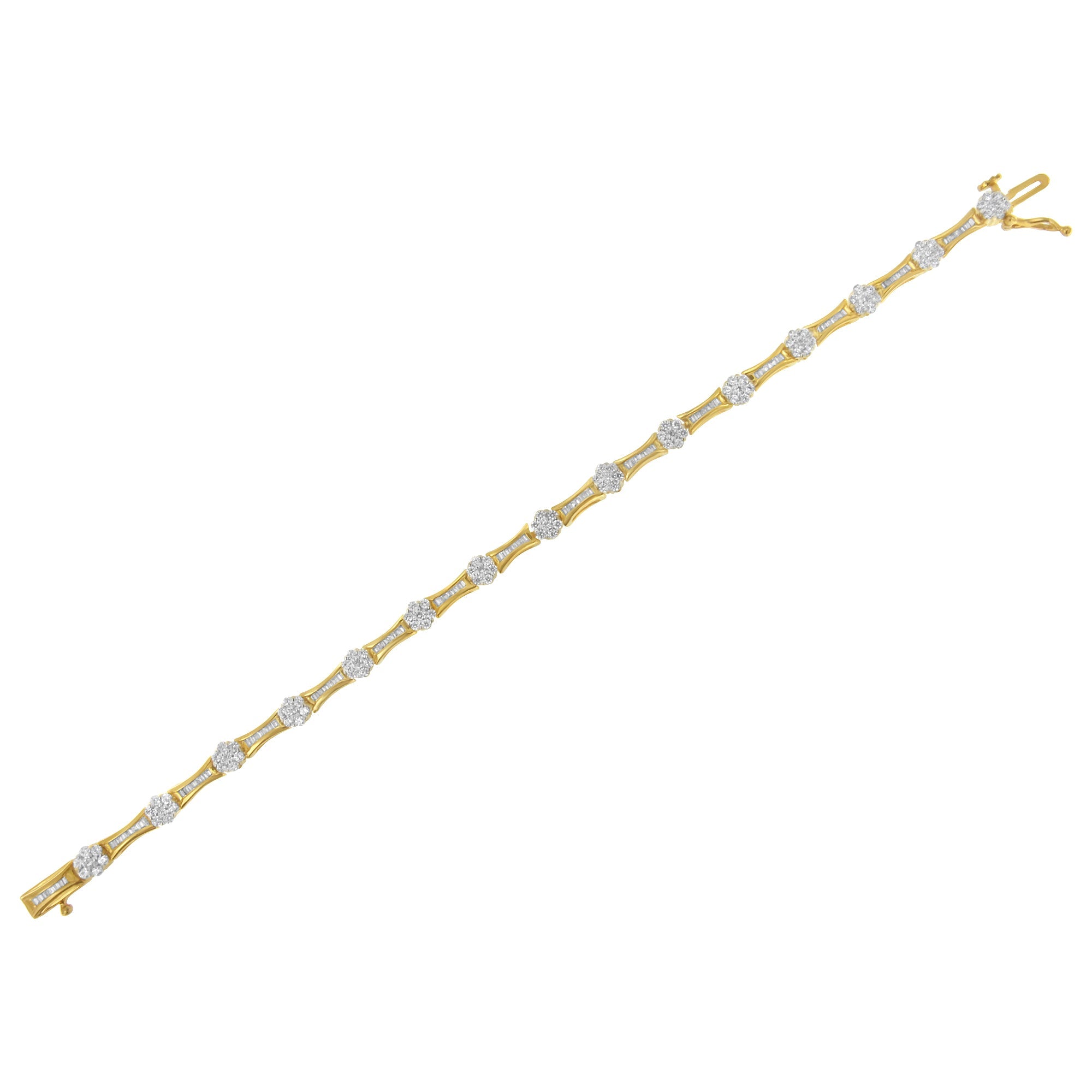 10K Yellow and White Gold 2.00 cttw Round and Baguette-Cut Diamond Link Bracelet (I-J Color, I2-I3 Clarity) - Size 7.25" by Bids.com