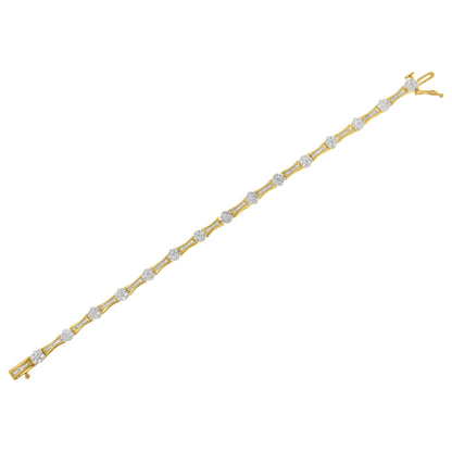 10K Yellow and White Gold 2.00 cttw Round and Baguette-Cut Diamond Link Bracelet (I-J Color, I2-I3 Clarity) - Size 7.25" by Bids.com
