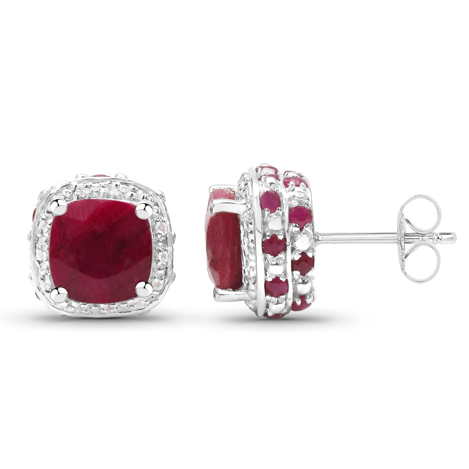 6.12 Carat Dyed Ruby, Ruby and White Topaz .925 Sterling Silver Earrings by Bids.com