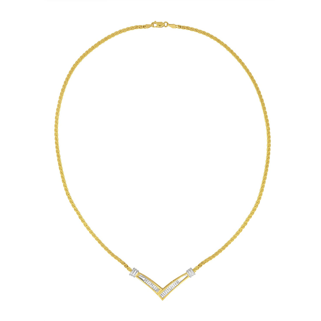 10K Yellow and White Gold 1/2 Cttw Princess Cut Diamond Channel-Set â€œVâ€ Shape 18" Franco Chain Necklace (H-I Color, SI2-I1 Clarity) by Bids.com