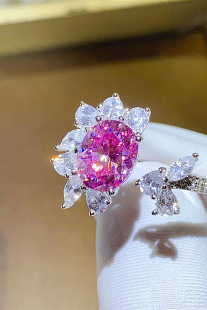 3 Carat Pink Oval-Cut Sparkala™ Platinum Over Pure Sterling Silver Open Ring by Sparkala