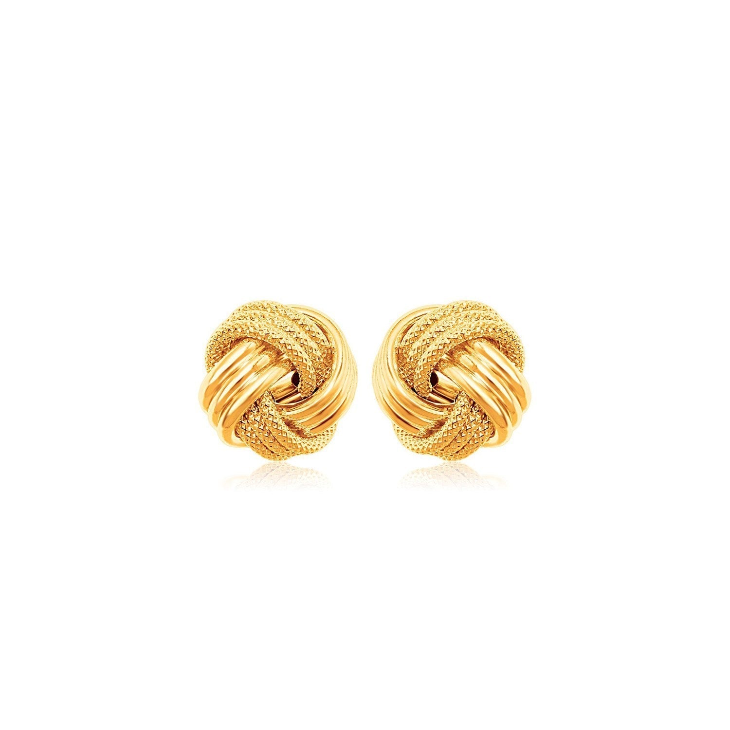 10k Yellow Gold Love Knot with Ridge Texture Earrings  DestGlow