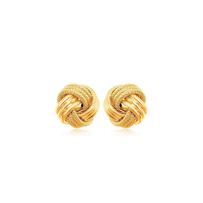10k Yellow Gold Love Knot with Ridge Texture Earrings  DestGlow