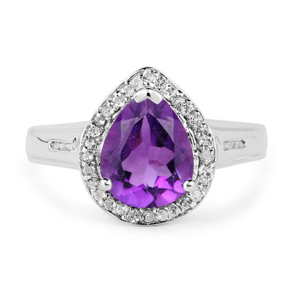 1.77 Carat Genuine Amethyst and White Topaz .925 Sterling Silver Ring  DestGlow