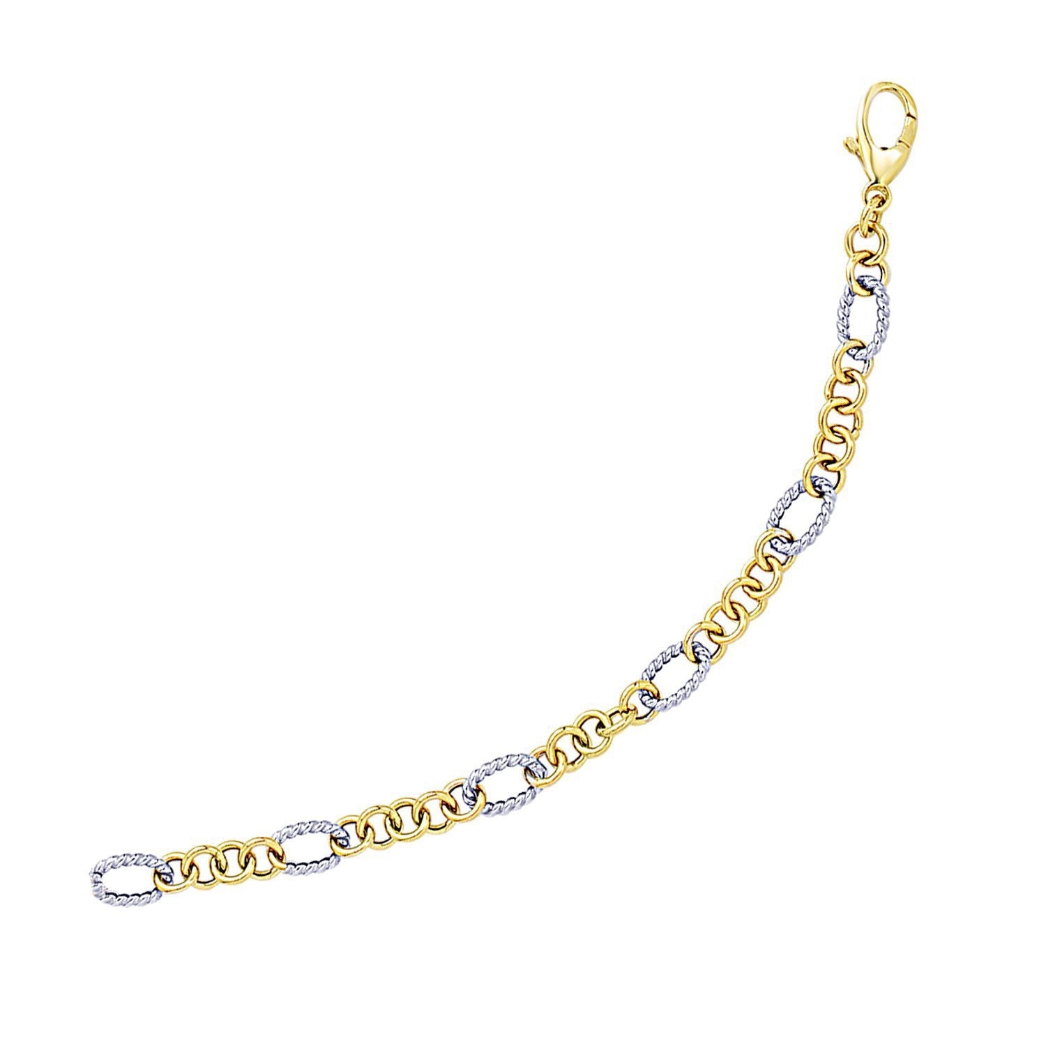 14k Two-Tone Gold Rope Motif Oval and Round Link Chain Bracelet by Bids.com