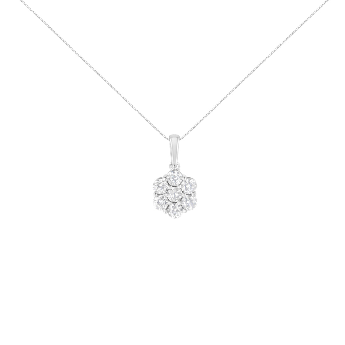 14K White Gold 2.00 Cttw Brilliant Round-Cut Diamond 7 Stone Flower Cluster 18" Pendant Necklace (H-I Color, SI2-I1 Clarity) by Bids.com