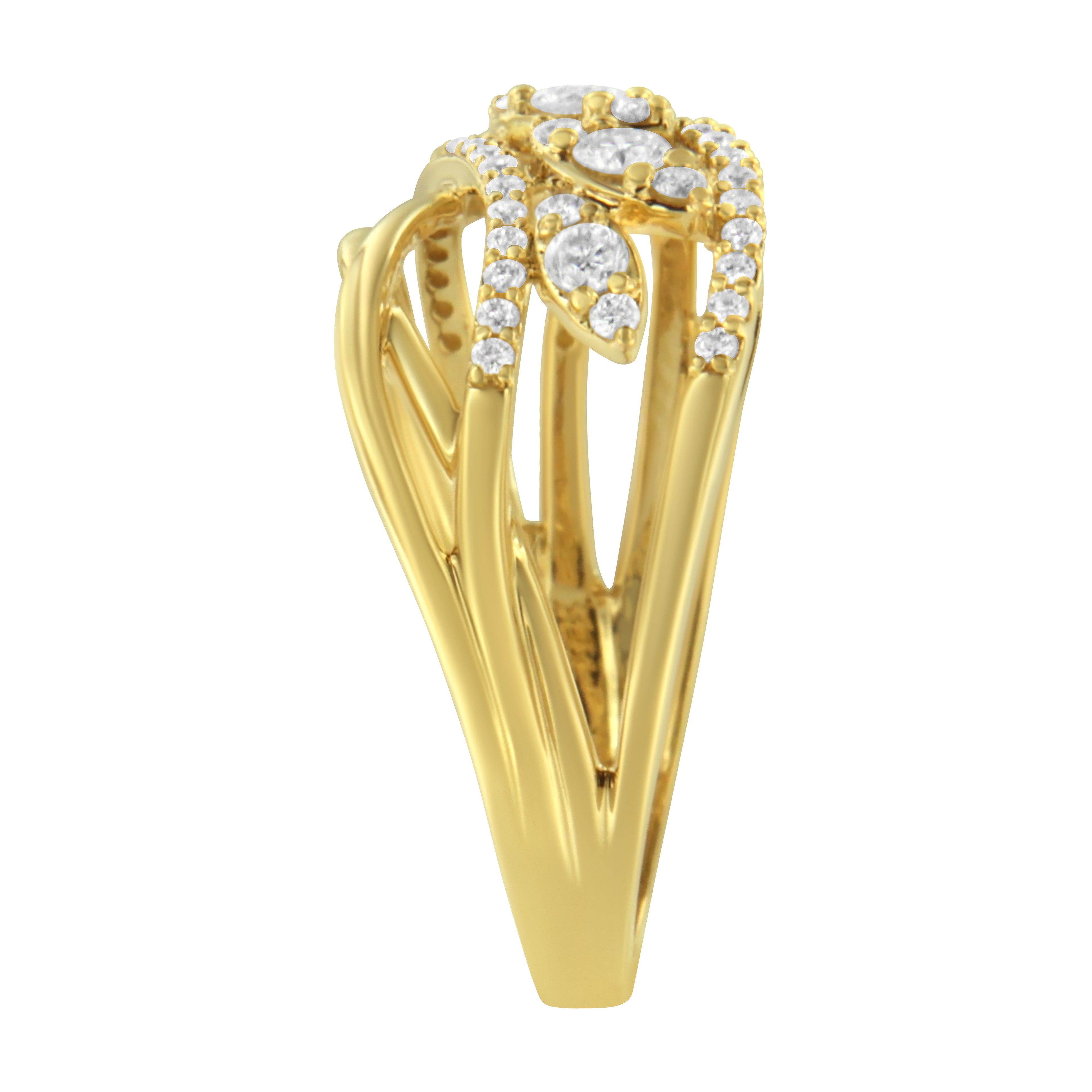 10K Yellow Gold 1/2 Cttw Round-Cut Multi Row Diamond Split Shank Cocktail Ring (H-I Color, SI2-I1 Clarity) - Size 7 by Bids.com
