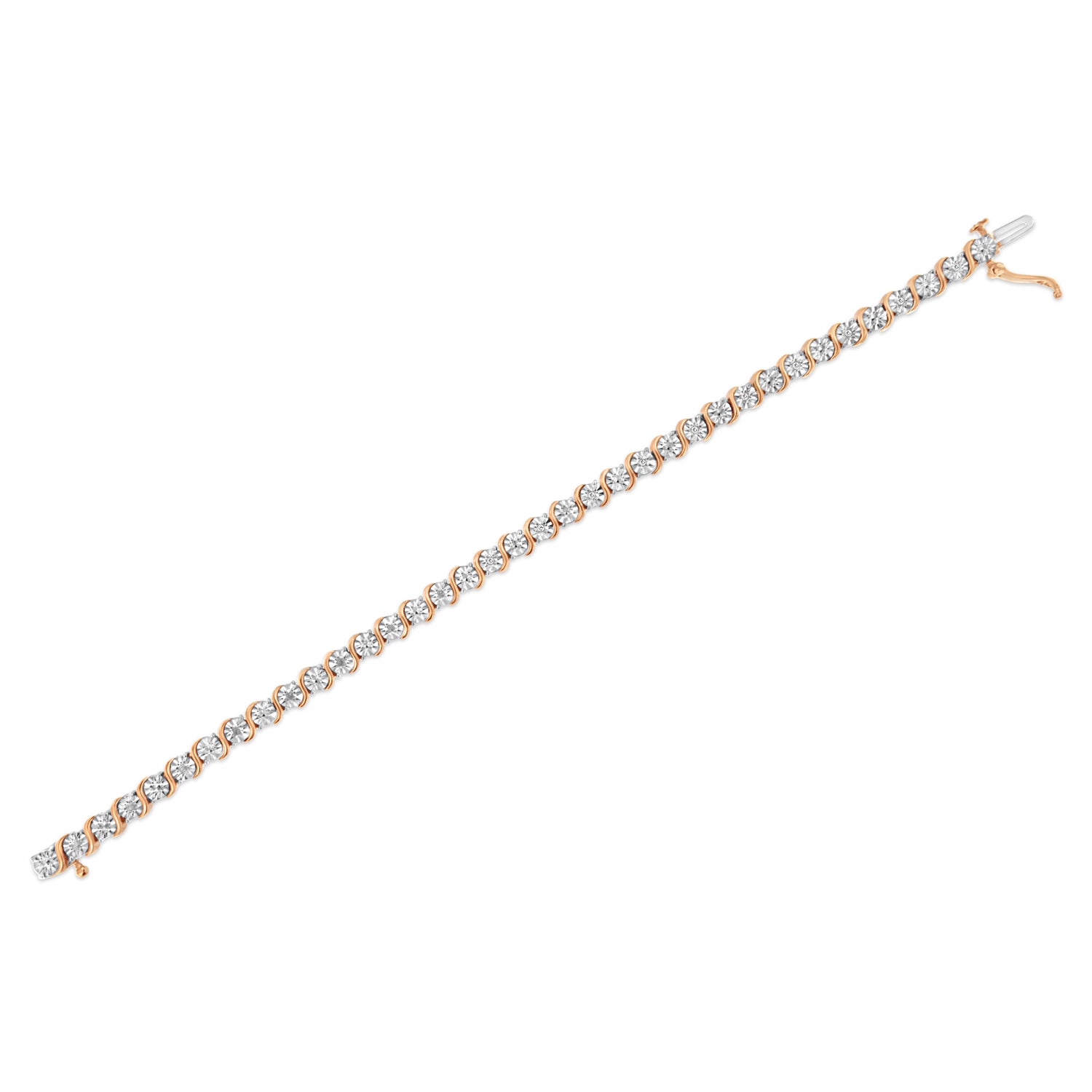 14K Rose Gold Plated .925 Sterling Silver 1/10 Cttw Diamond Round Miracle Plate and "S" Link Tennis Bracelet (I-J Color, I2- I3 Clarity) - 7" by Bids.com
