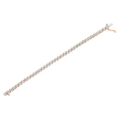 14K Rose Gold Plated .925 Sterling Silver 1/10 Cttw Diamond Round Miracle Plate and "S" Link Tennis Bracelet (I-J Color, I2- I3 Clarity) - 7" by Bids.com