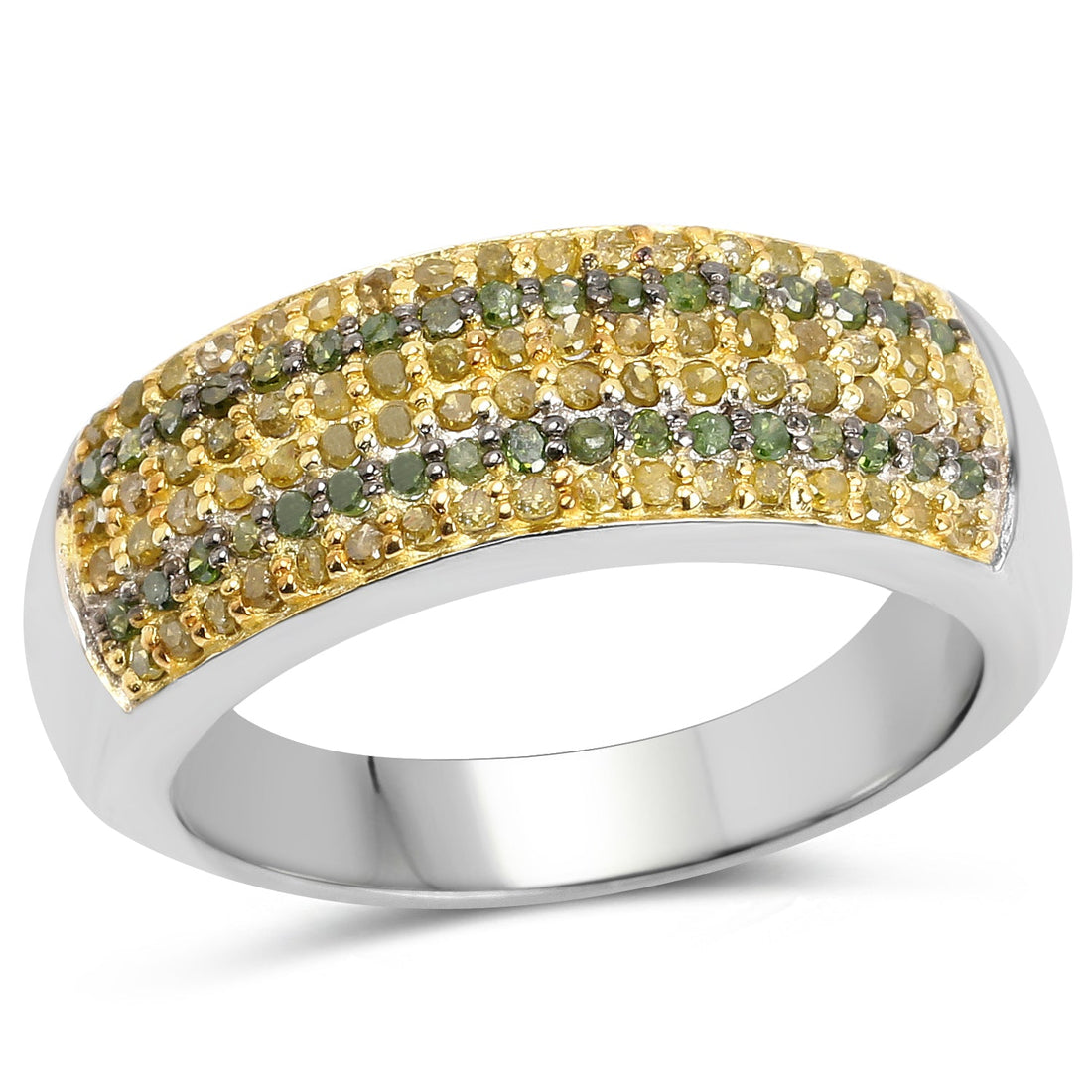0.43 Carat Genuine Green Diamond and Yellow Diamond .925 Sterling Silver Ring by Bids.com