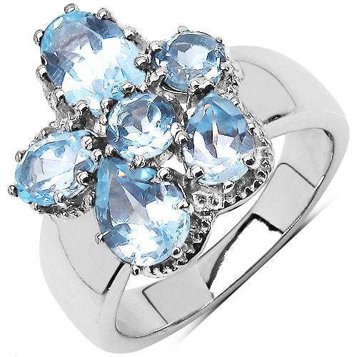 3.56 Carat Genuine Blue Topaz .925 Sterling Silver Cluster Ring by Bids.com