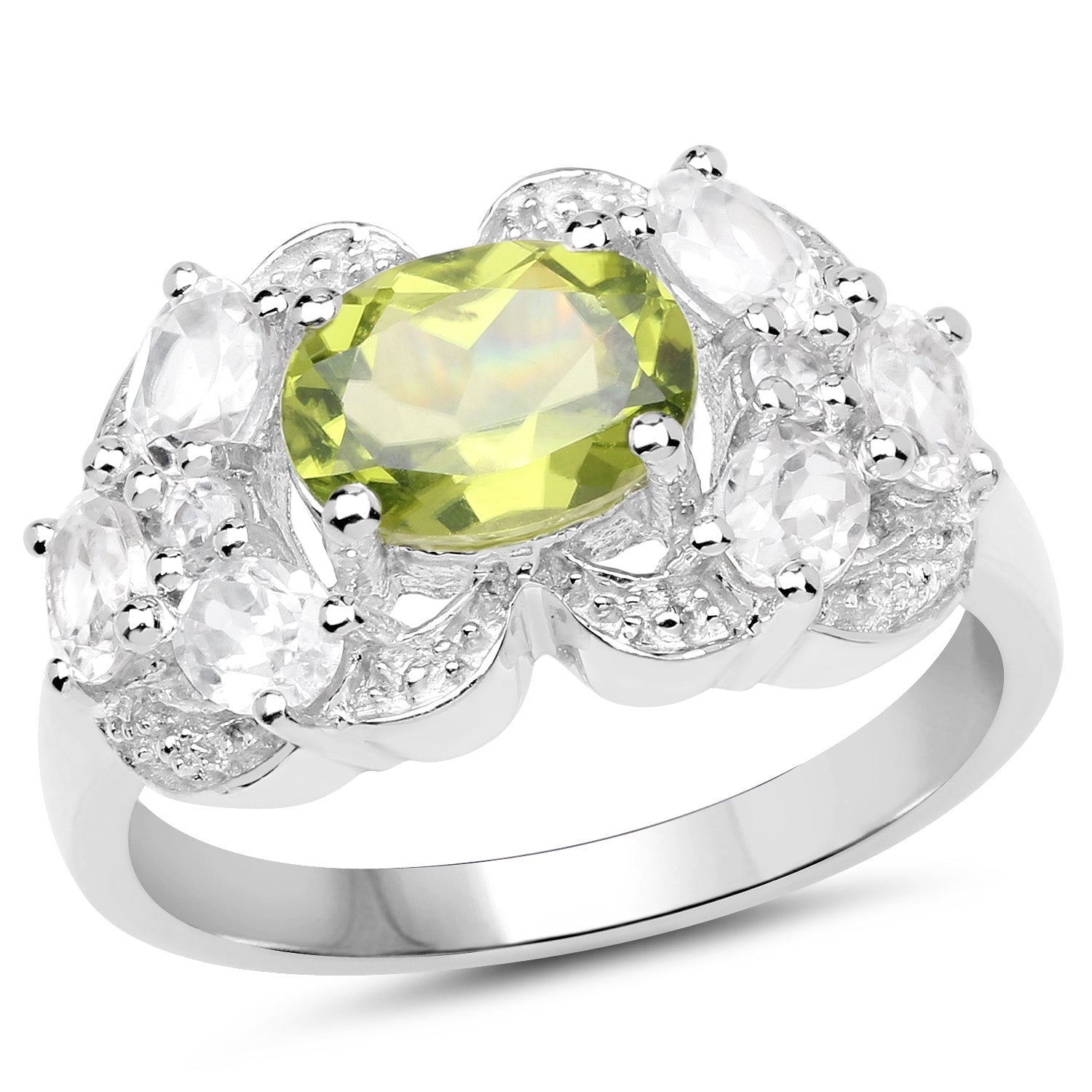 2.70 Carat Genuine Peridot and White Zircon .925 Sterling Silver Ring by Bids.com
