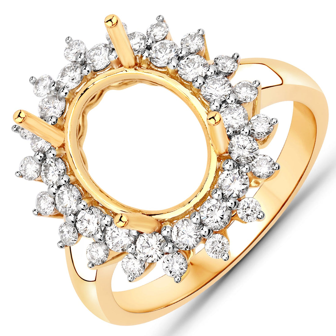 0.79 Carat Genuine White Diamond 14K Yellow Gold Semi Mount Ring - holds 11x9mm Oval Gemstone by Bids.com