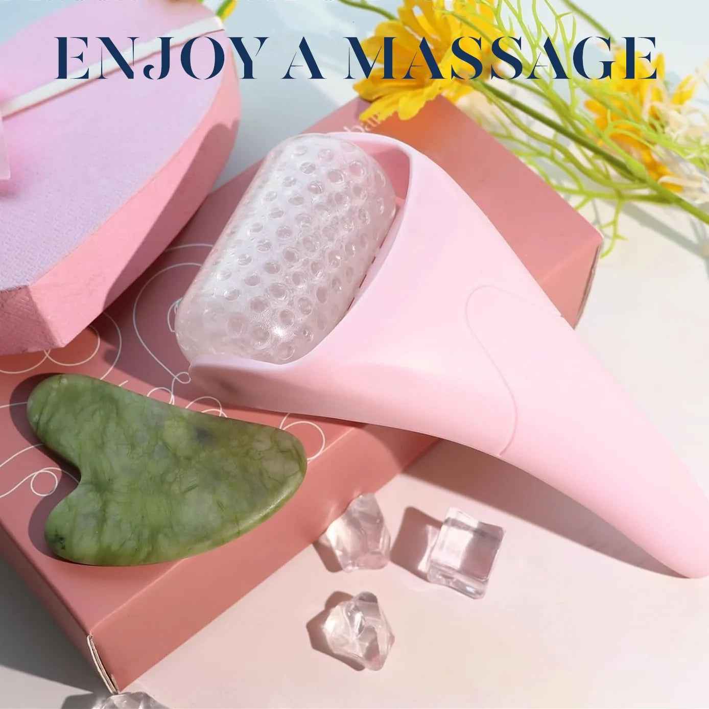 Ice Roller for Face &amp; Gua Sha, Ice Face Roller Massager Cryotherapy Reduces Puffiness, Pink