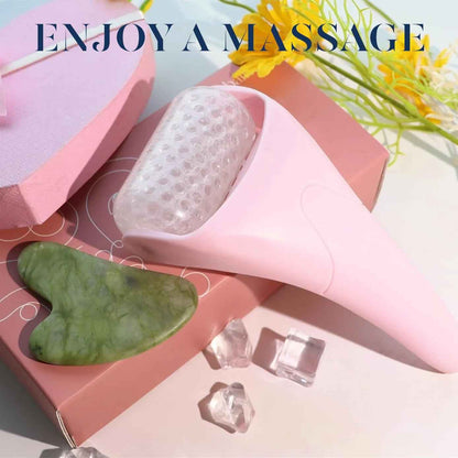 Ice Roller for Face &amp; Gua Sha, Ice Face Roller Massager Cryotherapy Reduces Puffiness, Pink