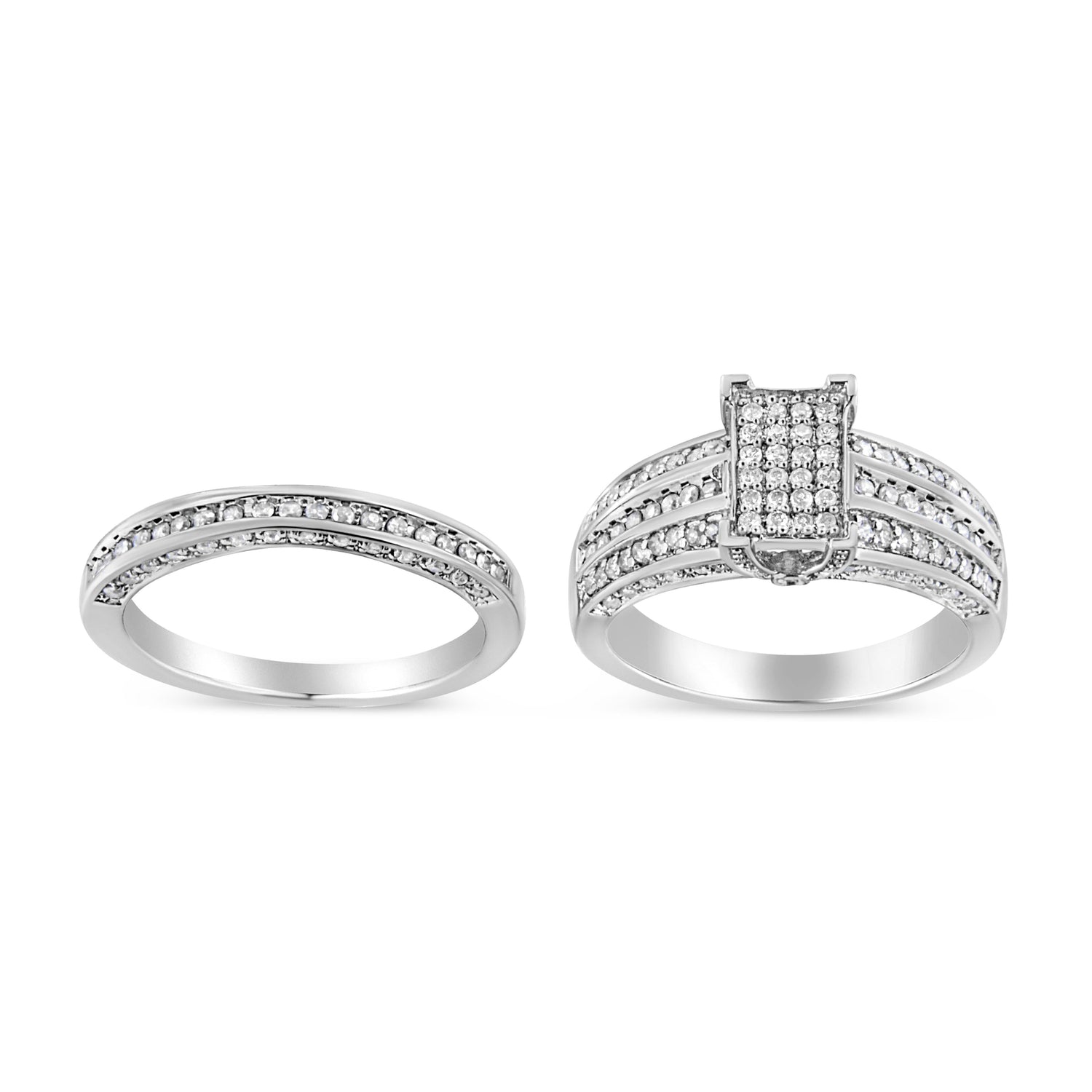 .925 Sterling Silver 3/4 Cttw Prong Set Round Diamond Composite Engagement Ring and Band Set (I-J Color, I3 Clarity) - Size 6.5 by Bids.com