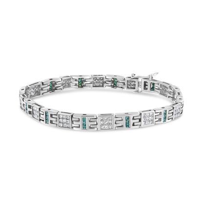 14K White Gold Princess-Cut white and Blue Diamond 3.00 cttw Fashion Link Bracelet (H-I Color, SI1-SI2 Clarity) by Bids.com