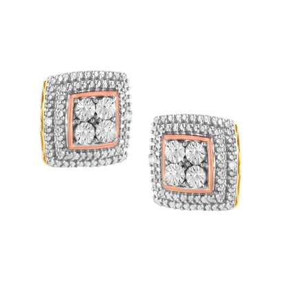 10K Yellow, White, and Rose Gold Plated Sterling Silver Diamond Accent Earrings (I-J Clarity, I3 Color) by Bids.com