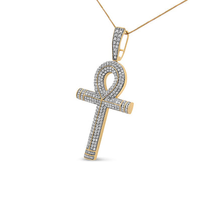 10K Yellow Gold 1 7/8 Cttw Round Diamond Ankh Men&