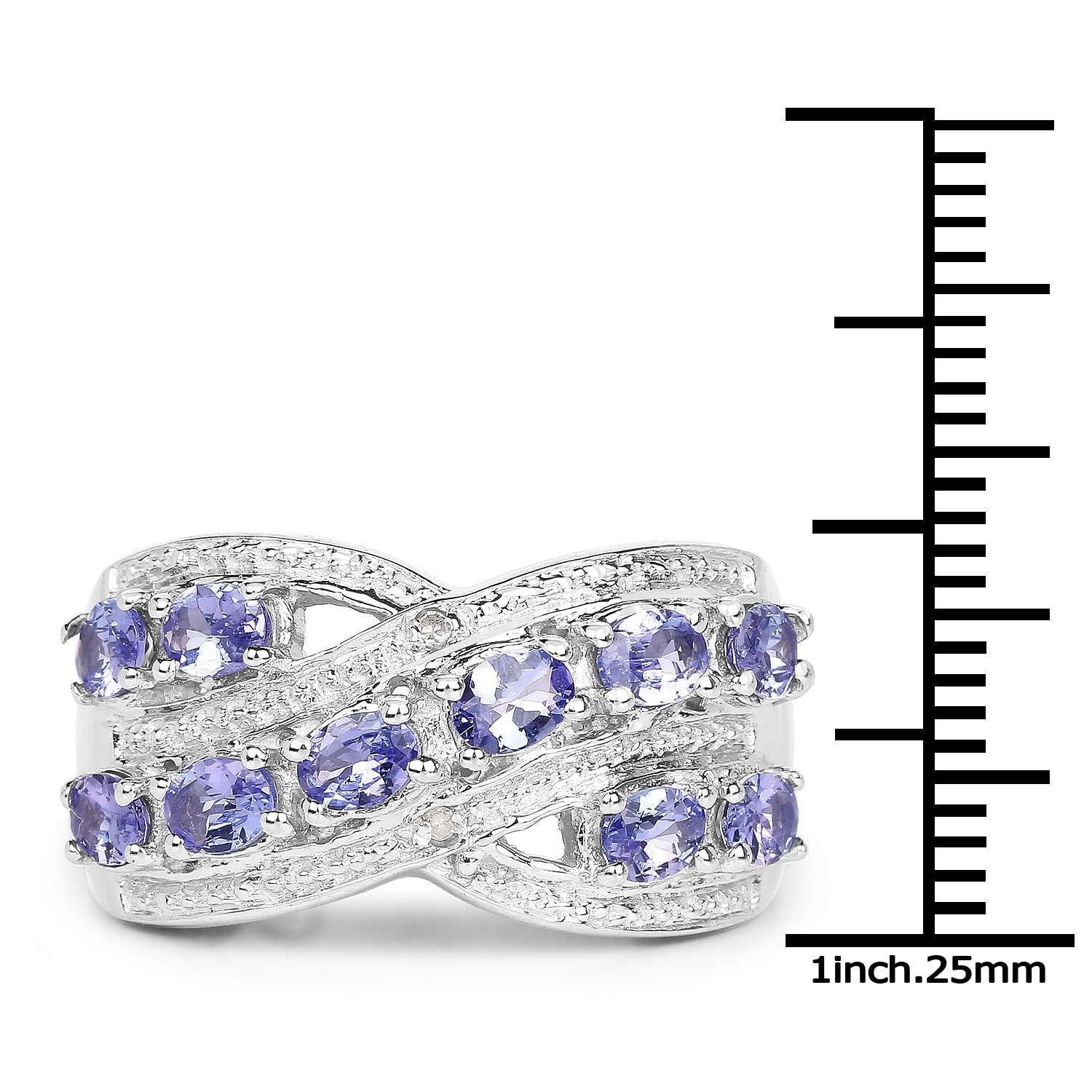 1.71 Carat Genuine Tanzanite and White Diamond .925 Sterling Silver Ring  DestGlow