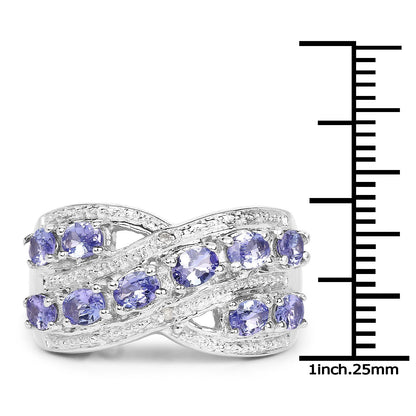 1.71 Carat Genuine Tanzanite and White Diamond .925 Sterling Silver Ring  DestGlow