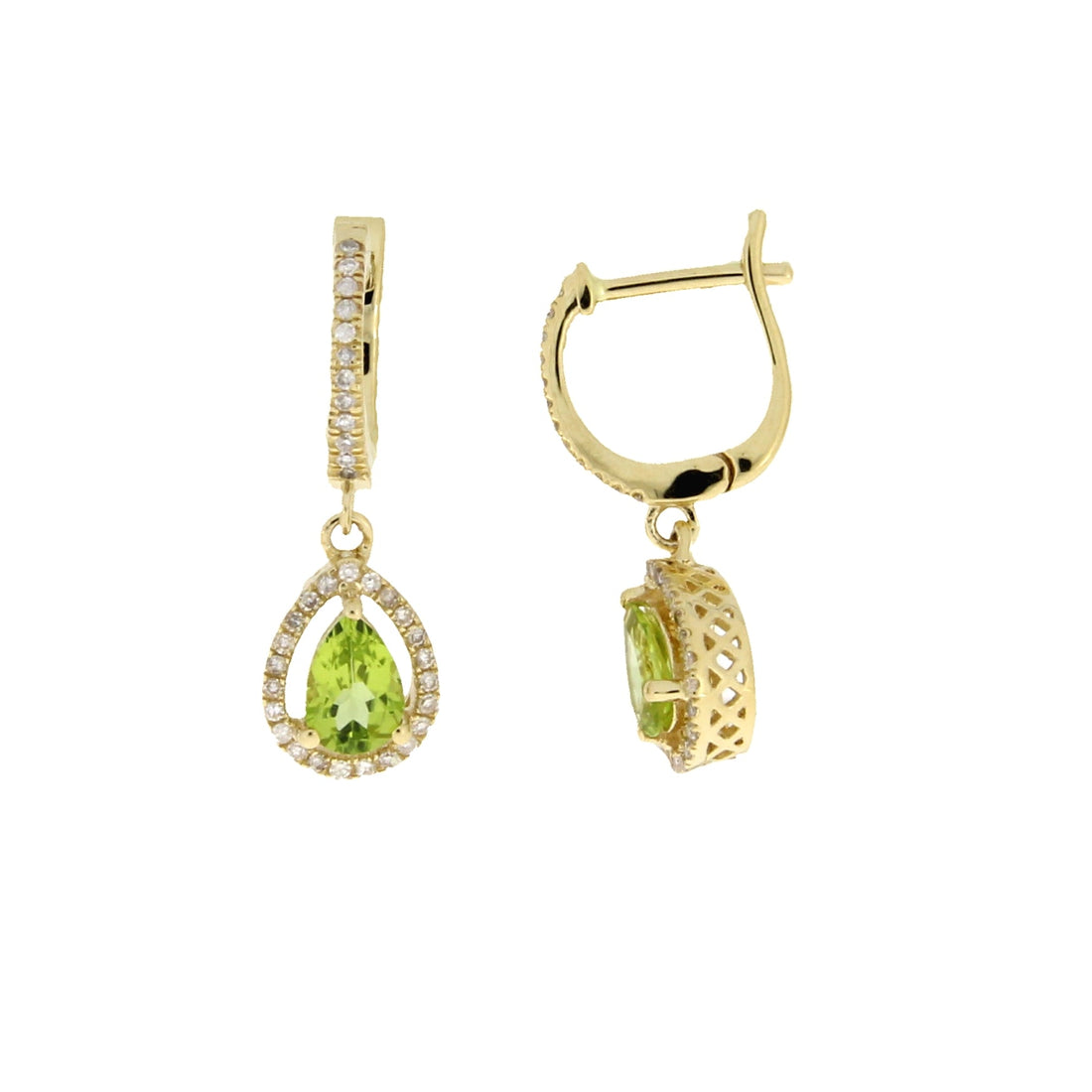 .88ct Peridot Diamond Dangle Earrings 14KT Yellow Gold by Bids.com