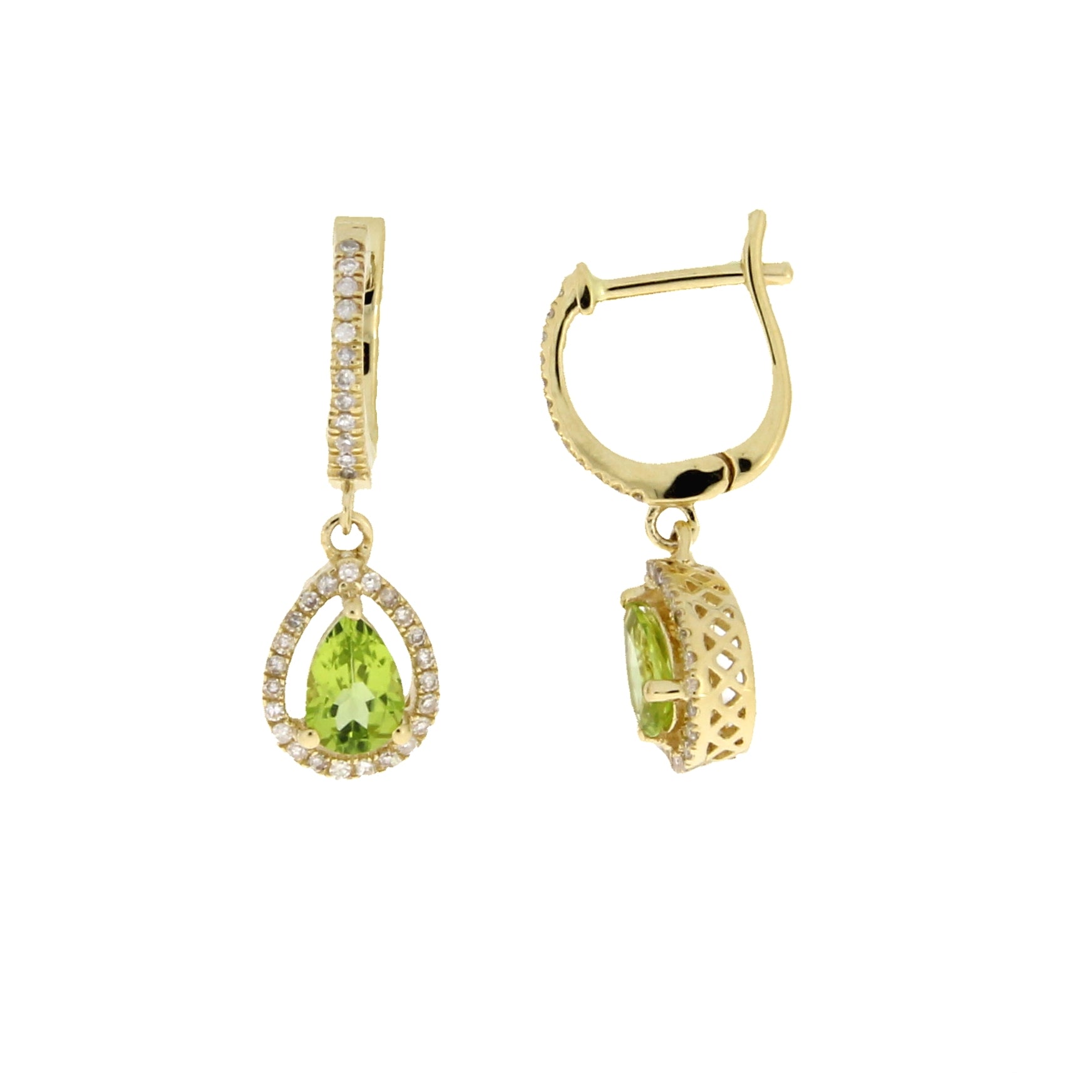 .88ct Peridot Diamond Dangle Earrings 14KT Yellow Gold by Bids.com