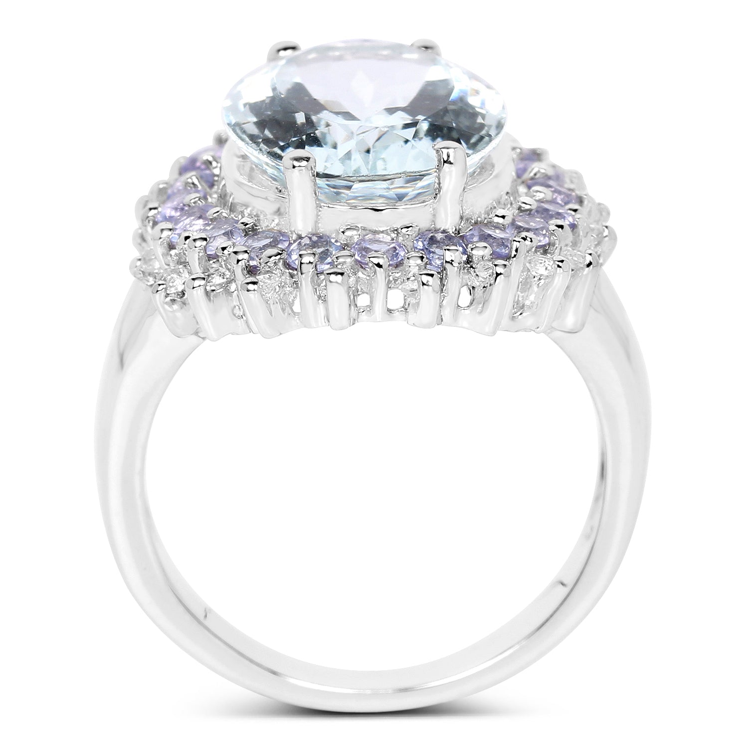 5.30 Carat Genuine Aquamarine, Tanzanite &amp; White Topaz .925 Sterling Silver Ring by Bids.com