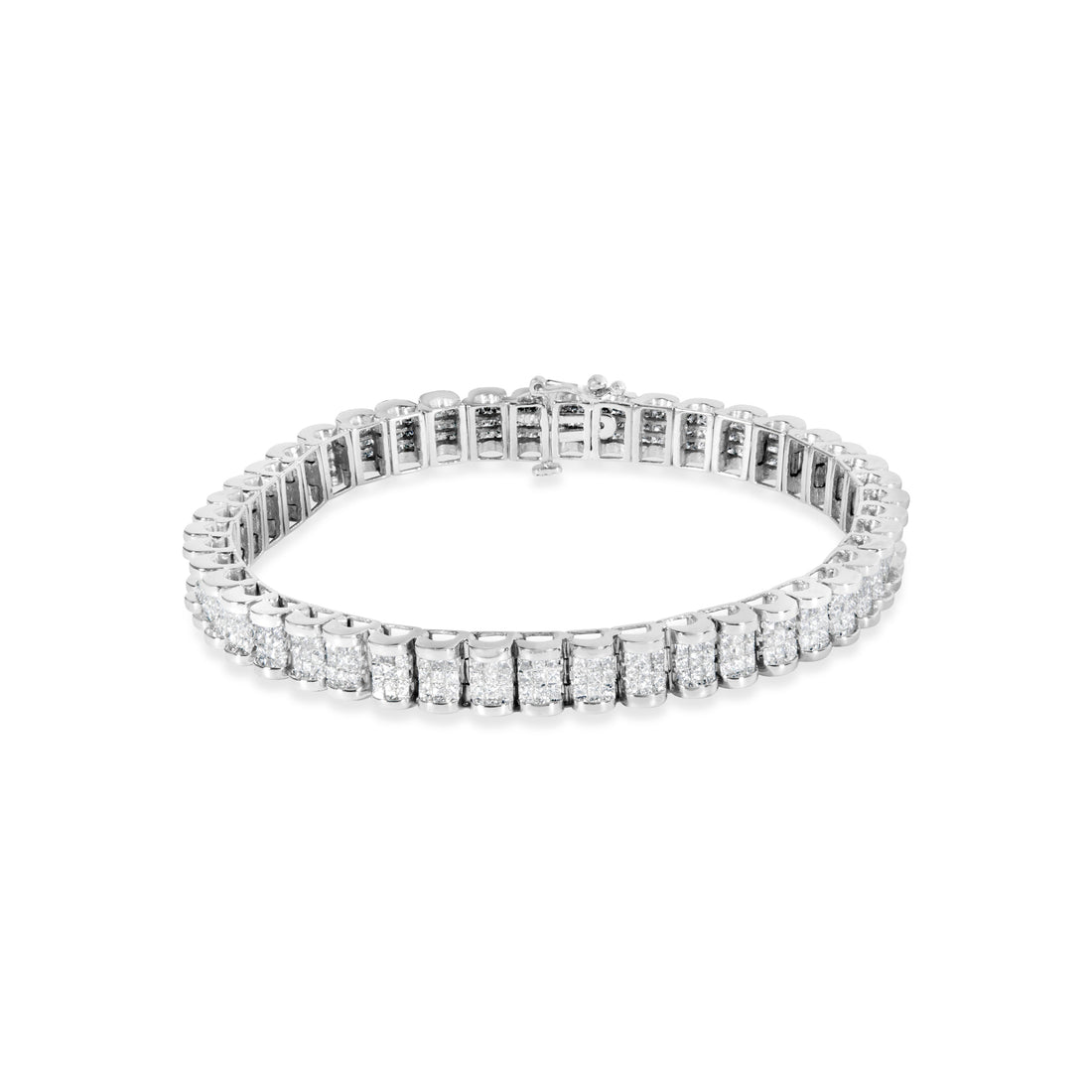 14K White Gold 5.00 Cttw Invisible Set Princess-Cut Diamond Belt and Buckle Tennis 7" Bracelet (H-I Color, SI1-SI2 Clarity) by Bids.com