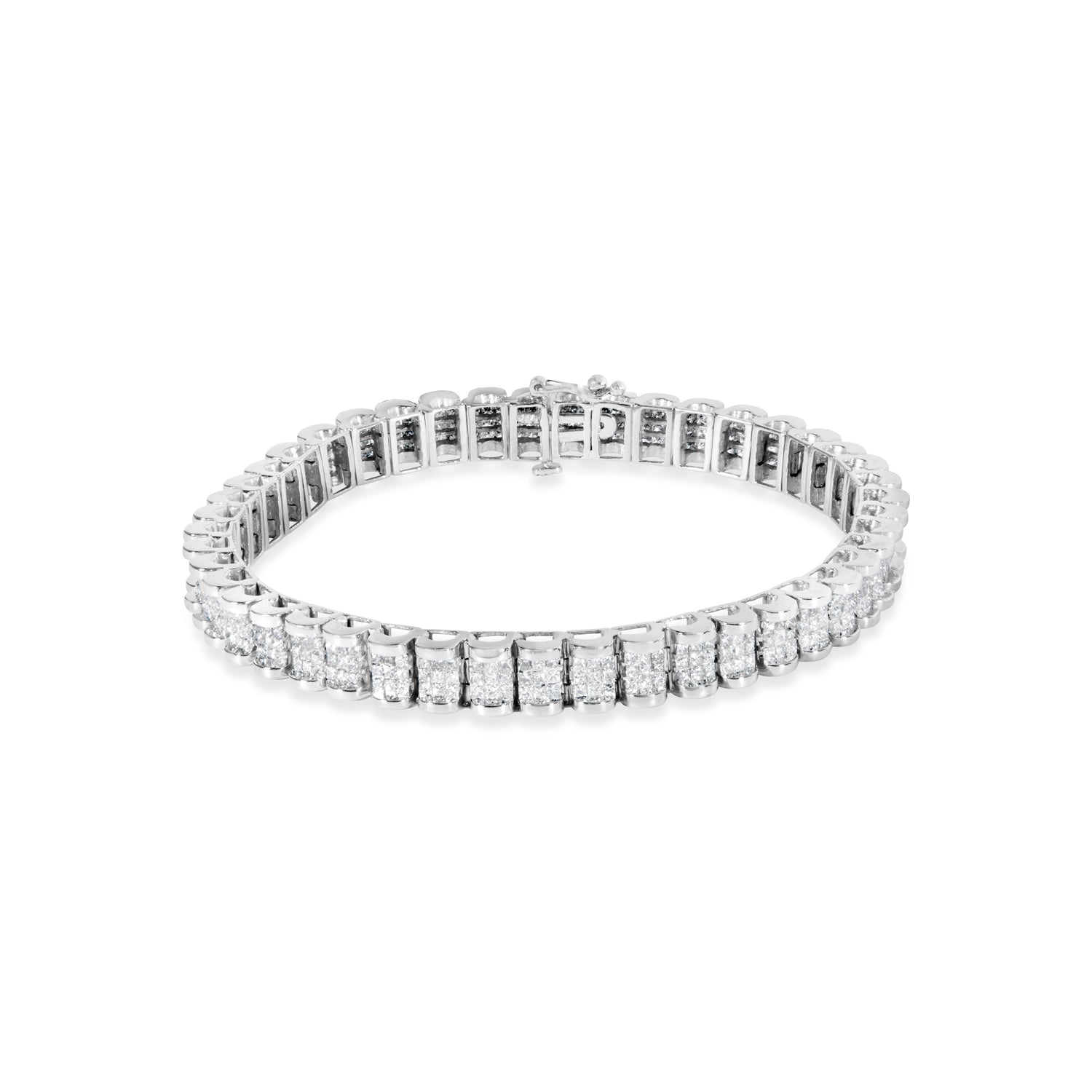 14K White Gold 5.00 Cttw Invisible Set Princess-Cut Diamond Belt and Buckle Tennis 7" Bracelet (H-I Color, SI1-SI2 Clarity) by Bids.com