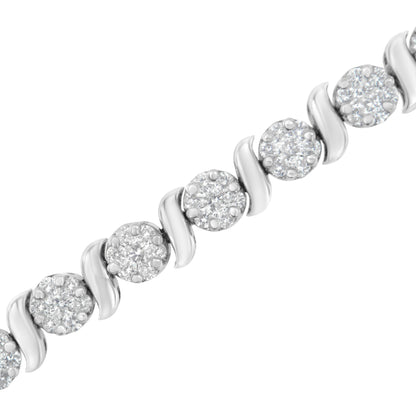 14K White Gold 5 1/4 cttw Diamond S-Link Floral Cluster Tennis Bracelet (I-J Clarity, SI2-I1 Color) - Size 7" 